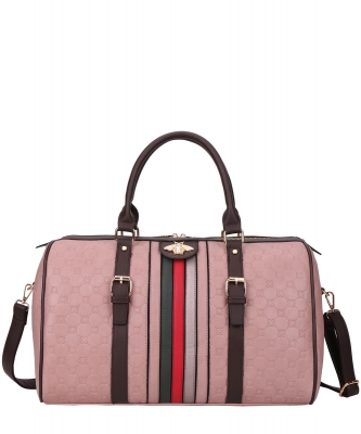 Bee Accent Quilted Duffle Handbag DM-8585 PINK